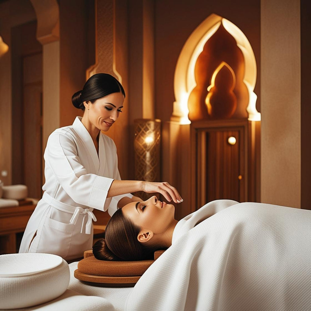 Femme pratiquant un rituel de beauté dans un spa oriental